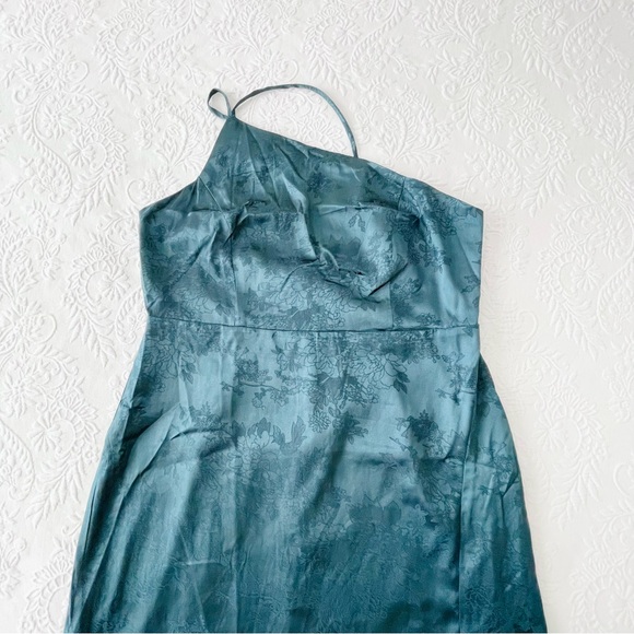 NWOT Lulus Desirable Dream Teal Green Satin Jacquard Halter Neck Midi Dress XL - Picture 3 of 8